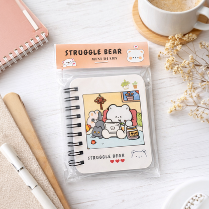 kawaii Struggle Bear Mini Diary – Cute Pocket Notebook with Spiral Binding