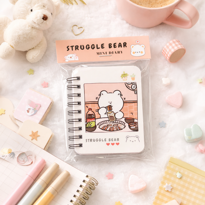 kawaii Struggle Bear Mini Diary – Cute Pocket Notebook with Spiral Binding