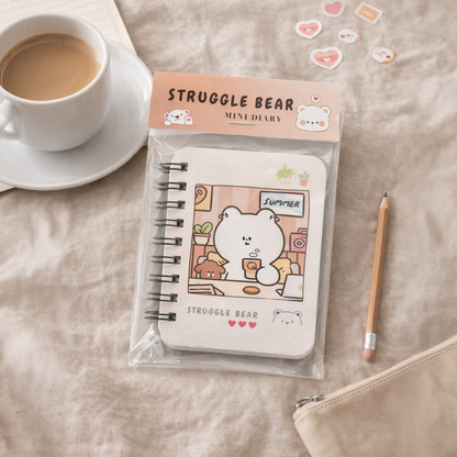 kawaii Struggle Bear Mini Diary – Cute Pocket Notebook with Spiral Binding