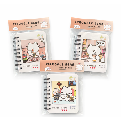 kawaii Struggle Bear Mini Diary – Cute Pocket Notebook with Spiral Binding