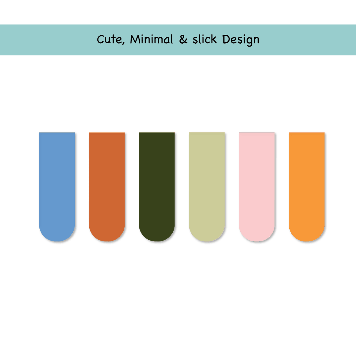 Minimal Magnetic Bookmark for Books, Solid Colours, Set of 6 (Design 2) - Magnetic Bookmark set 6
