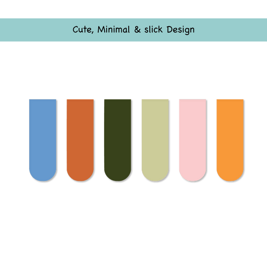 Minimal Magnetic Bookmark for Books, Solid Colours, Set of 6 (Design 2) - Magnetic Bookmark set 6