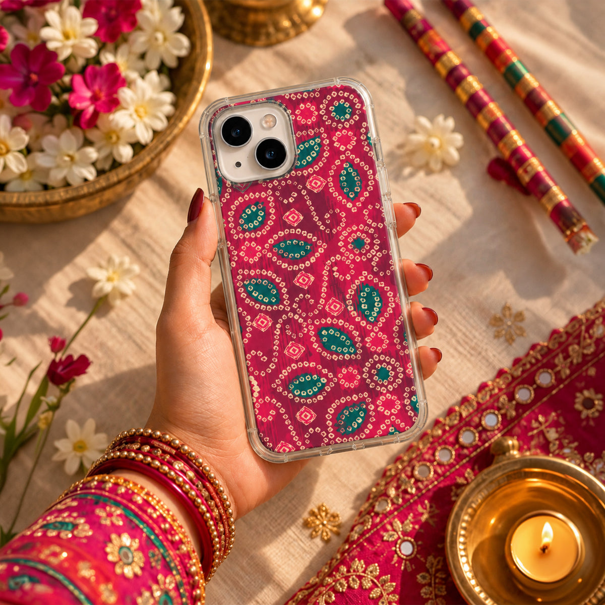 Bandhani Phone Cover Print Set - Clear Case + 5 Interchangeable Prints