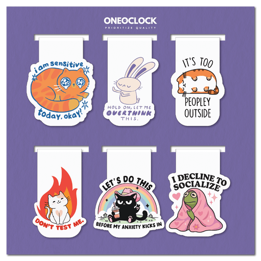Relatable Mood Magnetic Bookmarks – Set of 6 | Cute & Funny Quotes for Book Lovers - Magnetic Bookmark set 6