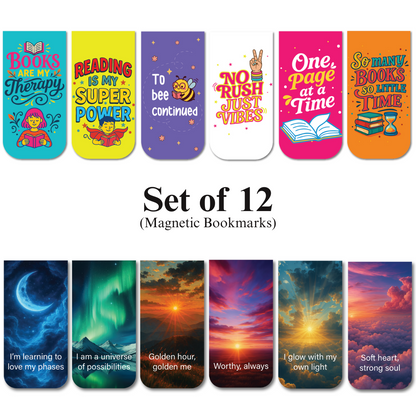 Book Lovers  &  Sky Affirmations Magnetic Bookmarks (Set of 12)