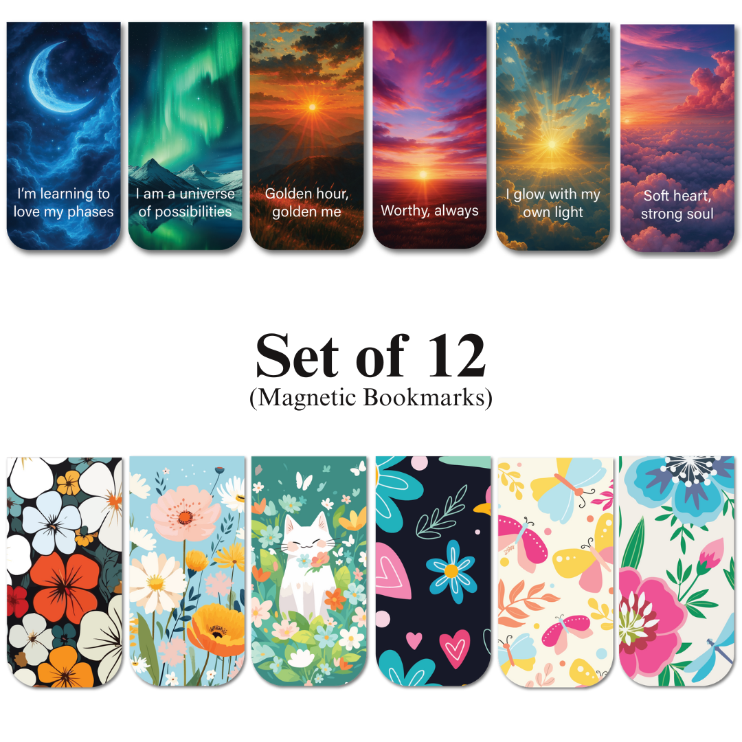 Sky Affirmations & Cute Floral Magnetic Bookmarks (Set of 12) - Magnetic Bookmark set 12