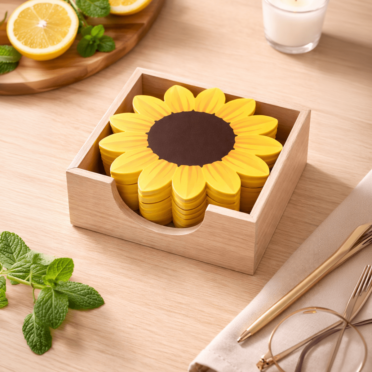 Sunflower Coasters Set of 6 | Aesthetic Table Coasters - Coaster