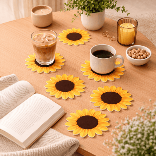 Sunflower Coasters Set of 6 | Aesthetic Table Coasters - Coaster