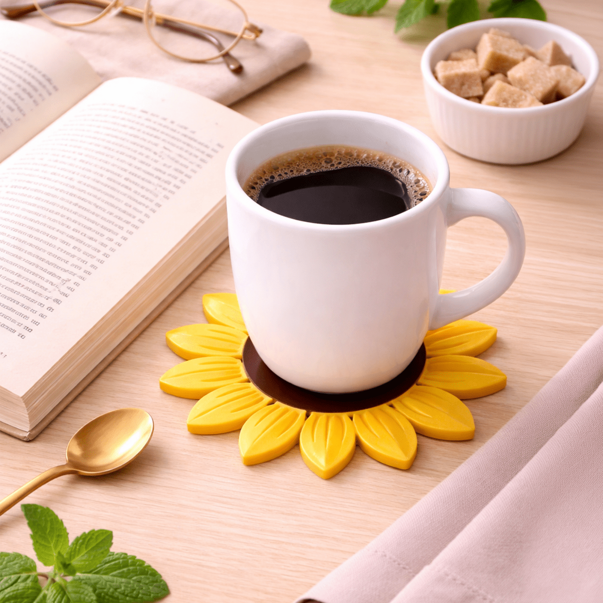 Sunflower Coasters Set of 6 | Aesthetic Table Coasters - Coaster