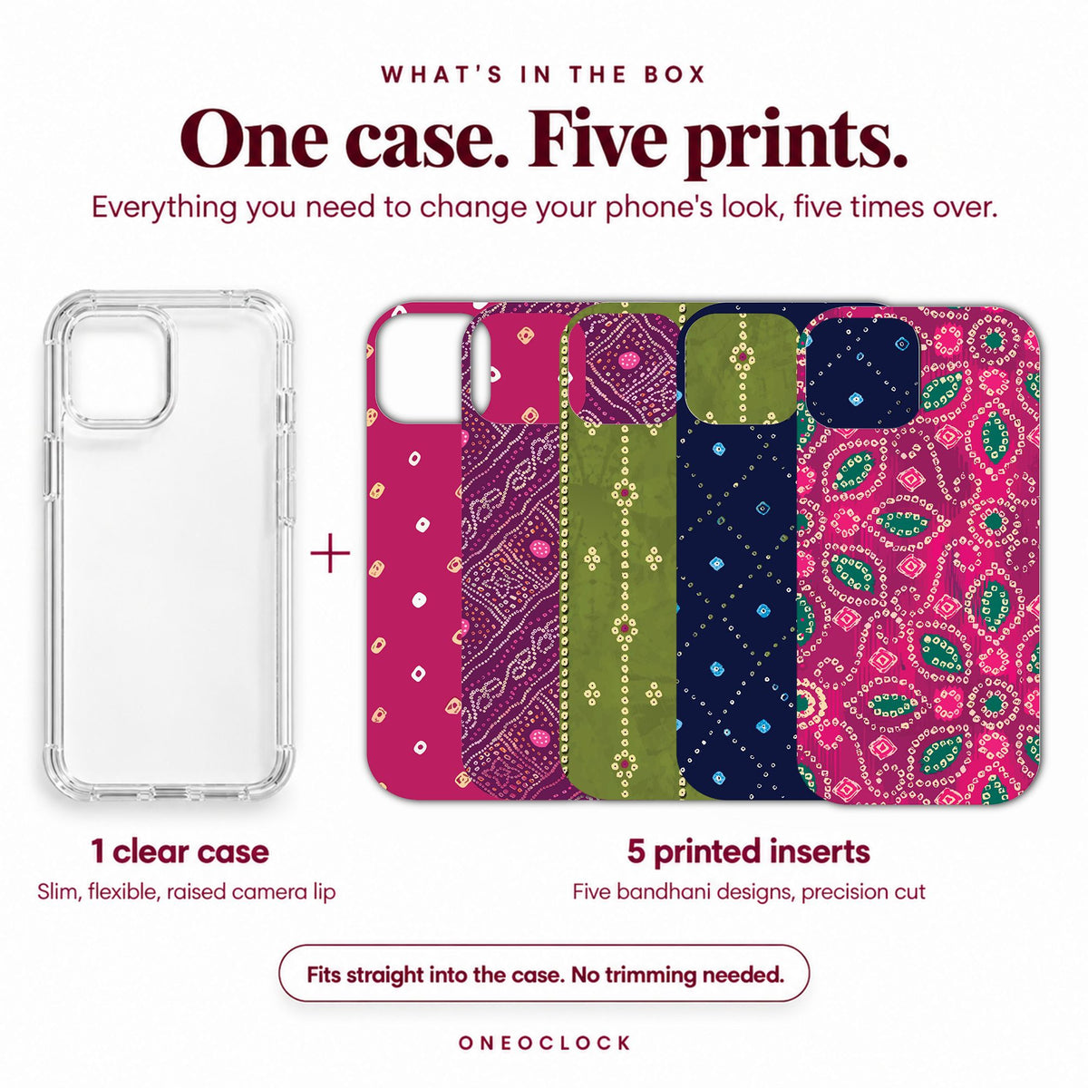 Bandhani Phone Cover Print Set - Clear Case + 5 Interchangeable Prints